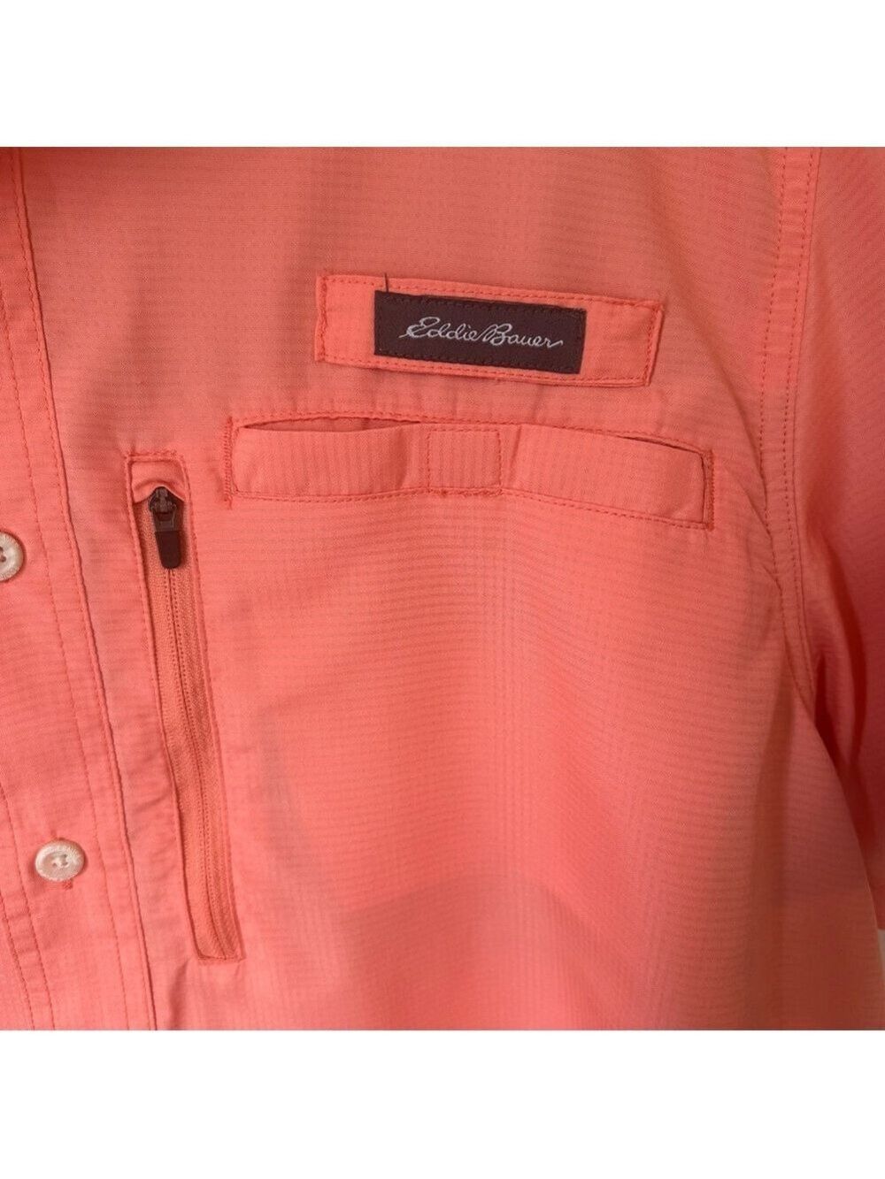 Eddie Bauer Men's Short Sleeve Woven Tech Shirt Medium Coral Button Down - Picture 4 of 6